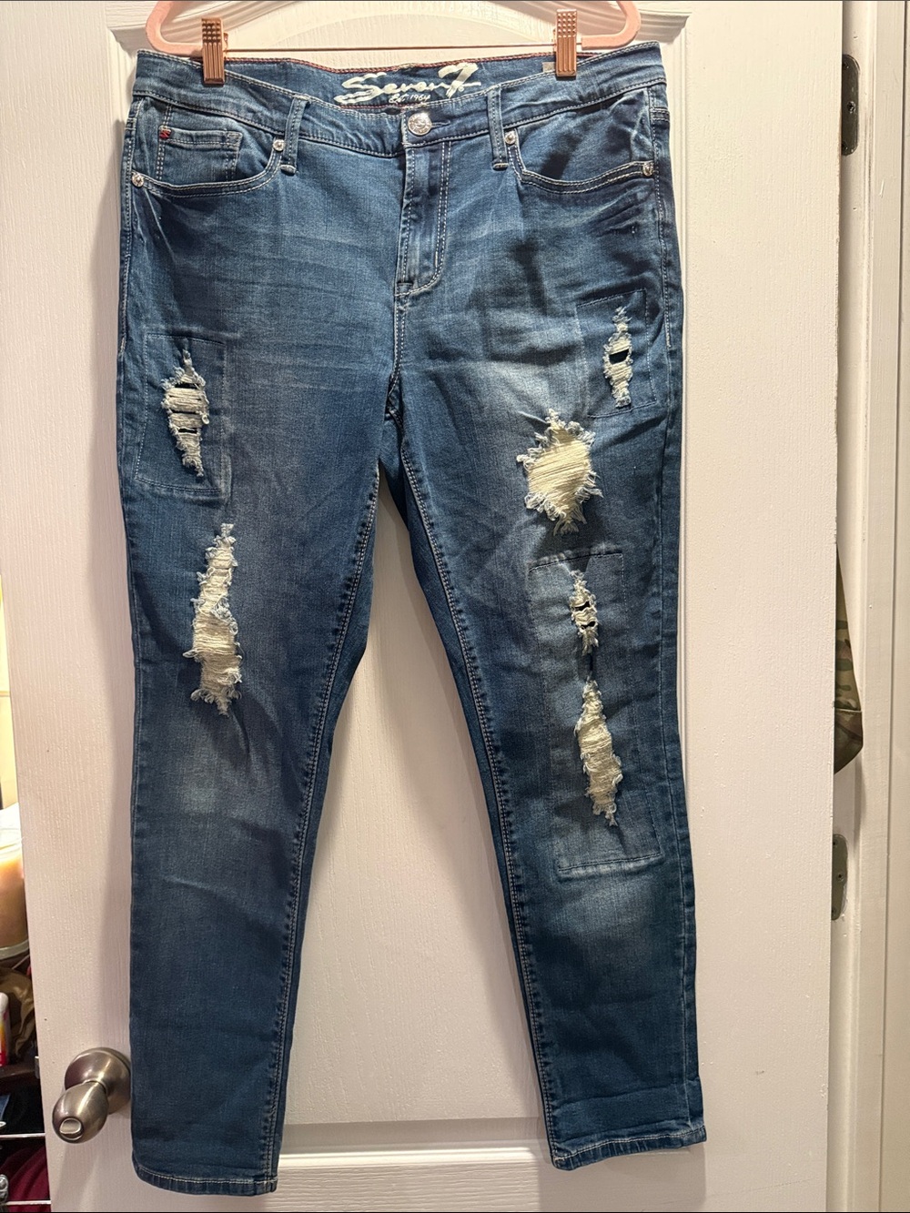 Seven7 Medium Blue Distressed Boyfriend Jeans
